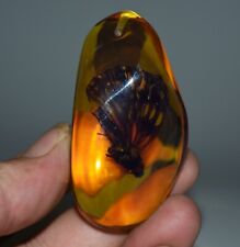2.6" Rare Old Chinese Yellow Amber Feng Shui Butterfly Lucky Accessories Pendant