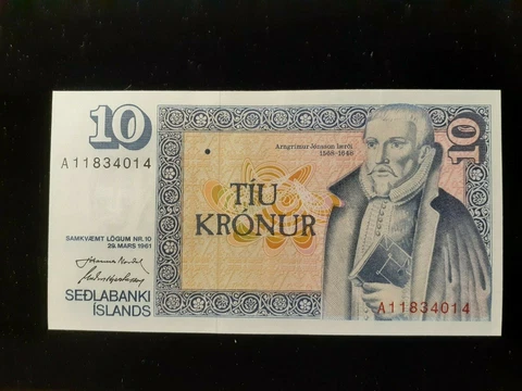 1961  10 KRONUR  ICELAND  P 48a Cover