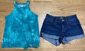 Girl's Old Navy & Cat & Jack Outfit Size 5 - Black Floral Blouse w/Jeans EUC - Picture 1 of 7