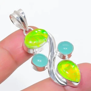 Triplet Opal Gemstone Handmade 925 Sterling Silver Jewelry Pendant Size 2" - Picture 1 of 1