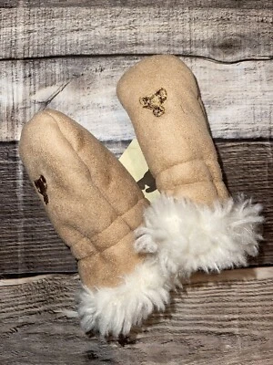 NWT BABYGAP BABY GAP NEWBORN BABY MITTENS BIEGE BEAR FAUX FUR ONE SIZE WINTER - Image 1 of 2