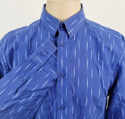 Camisa masculina listrada abstrata azul Versace Collection Trend tamanho 41 - Imagem 1 de 4