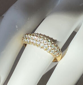 SWAROVSKI Pave Crystal Ring Gold Tone Band Size 9 Swan SPECTACULAR!!!
