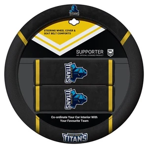 84051 GOLD COAST TITANS NRL CAR STEERING WHEEL COVER & SEAT BELT COMFORTS PADS - Picture 1 of 1