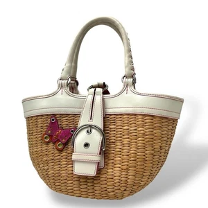 Vintage COACH Handbag Basket Bag Butterfly Straw Butterfly Motif Hobo Japan - Picture 1 of 14