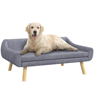 Sofá cama PawHut para perros sofá elevado con marco de madera y cojín suave, gris Foto 1 de 4