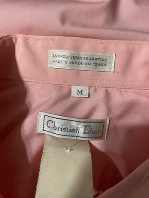 NEW Vintage Christian DIOR Mens Shirt Short Sleeve Pink Dress Button Up Epaulets - Image 1 of 4