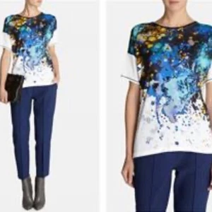 Karen Millen womens 10 short sleeve top abstract art galaxy print lightweight - Picture 1 of 9
