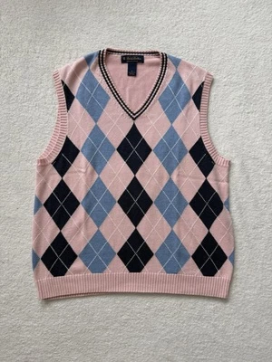 Chaleco Suéter Brooks Brothers 346 Rosa Para Hombre Mediano Argyle Supima Algodón Preppy Foto 1 de 4