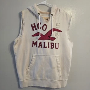 Hollister Malibu 54 HCO Sleeveless Hoodie Vest XL Cream Red Cutoff Surf Style - Picture 1 of 5