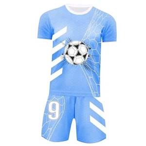 Boys Soccer Jerseys Kids Jersey Outfits Youth Football 5-6 Years Jersey-blue - Picture 1 of 6