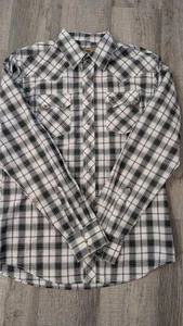 Large Tall Retro Wrangler Mens Snap Shirt White Black Purple Plaid - Picture 1 of 4
