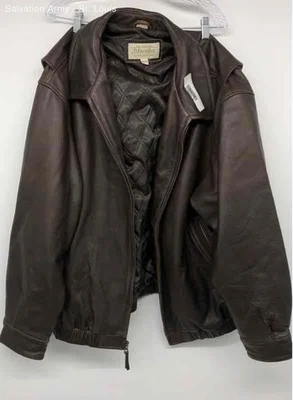Chaqueta Bomber St. John's Bay Para Hombres Cuero Marrón Cremallera Completa Manga Larga Talla 2XL Foto 1 de 4
