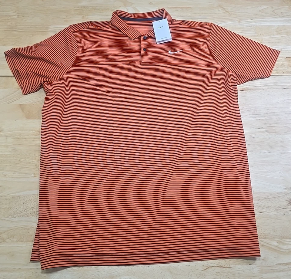 Nike Dri-Fit Victory Striped Golf Polo Orange Shirt FZ5647-809 Men XL