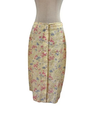 Falda Midi De Colección Años 90 Liz Claiborne Liz Deportiva Floral Amarilla Lino Talla 10 Cottagecore Foto 1 de 4
