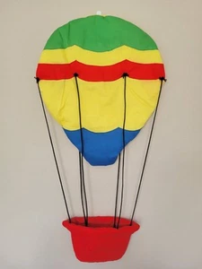 Vtg Hot Air Balloon Fabric Wall Hanging Decor 37" Rainbow Nursery Handmade USA - Picture 1 of 14