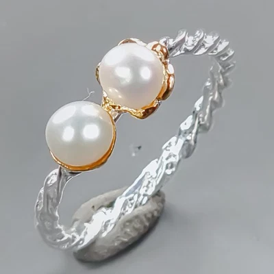 Кольцо ручной работы с натуральным жемчугом серебро 925 пробы размер 5,5/R437673 - Изображение 1 из 4