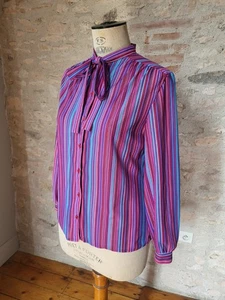 Chemisier à lavallière Vintage 70 80 lavalier blouse T.40 sz L - Picture 1 of 9