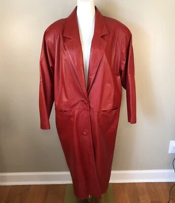 Abrigo largo de cuero rojo GIII - totalmente forrado talla M Foto 1 de 4