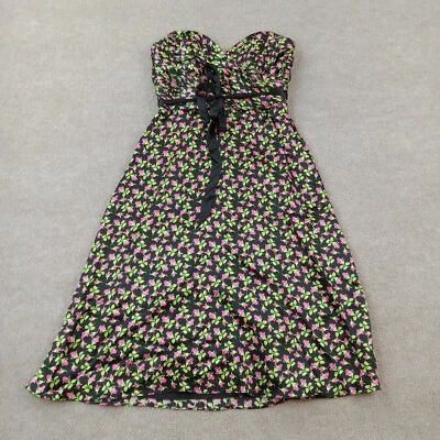 Betsey Johnson Dress Womens Size 8 Black Roses Mini Strapless Belted Fit Flare - Image 1 of 4