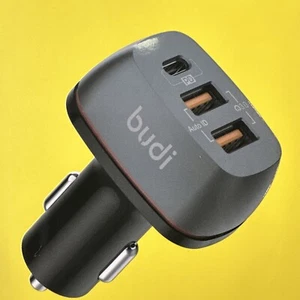 Budi 20W PD 3 Port USB 3.0 & Type C Zinc Alloy Metal Fast Car Charger - Picture 1 of 2