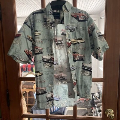 Camisa North River Para Hombre L Azul Manga Corta Patrón Coches 100% Algodón Playa Foto 1 de 3