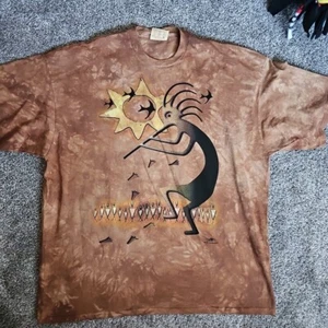 1997 The Mountain Orange 3XL Kokopelli Flute Player Short Sleeve Tie-Dye Shirt - Picture 1 of 8