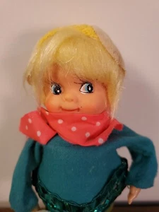 Vintage Elf Pixie Blonde Girl Doll with Snowball JAPAN Blue Eyes - 7” Pink Scarf - Picture 1 of 9