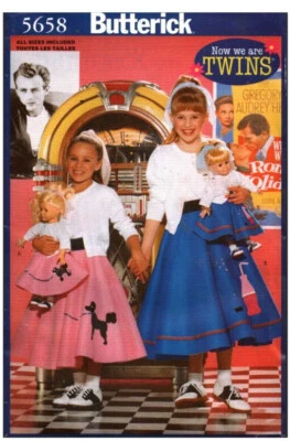 Butterick Sewing Pattern 5658 Costume Girls and 18" Doll Poodle Skirts XS-LG UC - Image 1 of 4