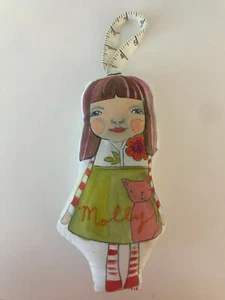 Little Girl Molly Doll w/ Cat Hanging Stuffed Toy Handmade Personalized Gift  - Picture 1 of 8