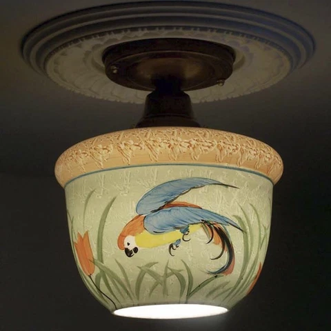 408b Vintage Antique Glass Ceiling Light Fixture Globe hall parrot 20's 40's Cover