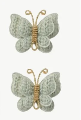 Girls Adorable Green & Gold Crochet Butterfly Knit Hair Clip Set - Image 1 of 4
