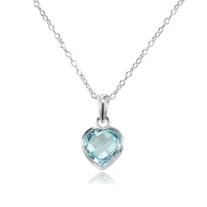 Sterling Silver Blue Topaz 8mm Bezel-Set Heart Pendant Necklace - Picture 1 of 3
