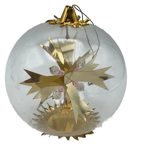 Vintage Resl Lenz Gold Ruby Snowflake Christmas Tree Glass Spinner Ornament - Picture 1 of 6