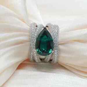 2.50Ct Pear Lab-Created Emerald Solitaire Engagement Ring 14K White Gold Plated