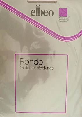 Elbeo Rondo Large Size Vintage Plain Knit 15 Denier Nylon Stockings in Oyster