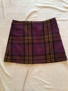 joules AGGIE wool skirt size 12,purple,mustard,pink,check,lined,pockets