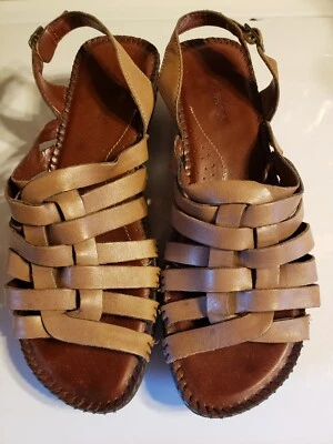 Auditions Brown Taupe Tan Womens Woven Leather Sandals 2" Wedge Heel Sz 10 S - Image 1 of 4