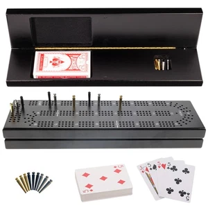 WE Games 3 Track Cribbage Board Game Set with Storage, Black Stained Wood - Picture 1 of 9