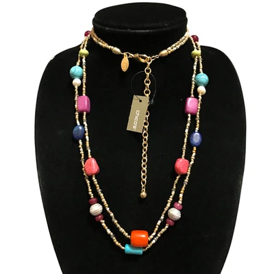 Chico's современный двойной прядь стекла камня семена бусина длинная нить ожерелье 36» новый - Изображение 1 из 4