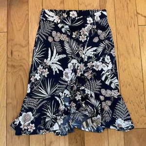 AMANA Women's Floral Wrap Skirt Stretch Ruffle Pink Blue Elastic Waist sz L - Picture 1 of 6