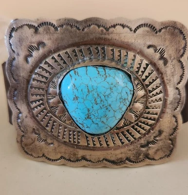 Beacelet hecho a mano estilo occidental con banda de cuero e imitación turquesa Foto 1 de 4