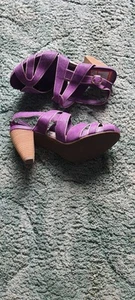 Lilac Clarks Ladies leather sandals size 6.5 unworn wooden heel with box - Picture 1 of 9