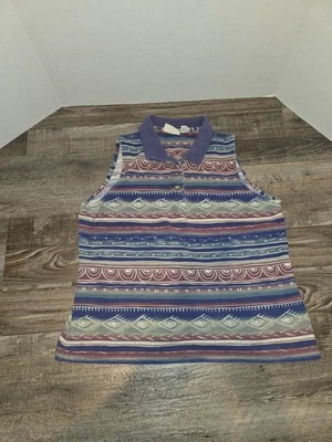 Винтажный 90-х хлопок Аризона маленький цветочный без рукавов поло бак в полоску - Изображение 1 из 4