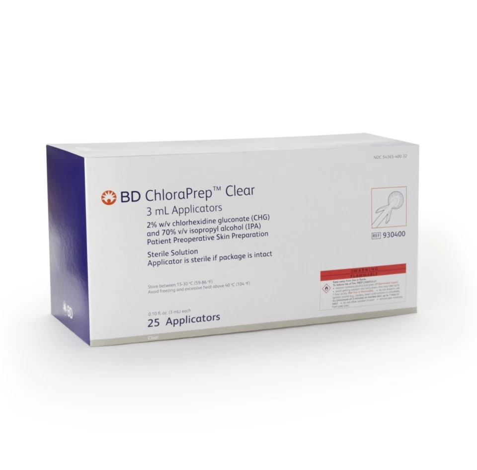 Caja de 25 aplicadores BD 930400 Chloraprep Clear 3 ml, CAD 2028 Foto 1 de 1