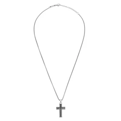 Collana Breil Steel & Spark TJ3980 Girocollo Acciaio Croce Zirconi Neri Uomo - Immagine 1 di 3