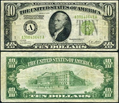 FR. 2002 A $10 1928-B Federal Reserve Note Boston A-A Block LGS VF - Image 1 of 3