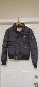 Womens TRUE RELIGION Black Hooded Feather Down Puffer Jacket Size Medium - Picture 1 of 3