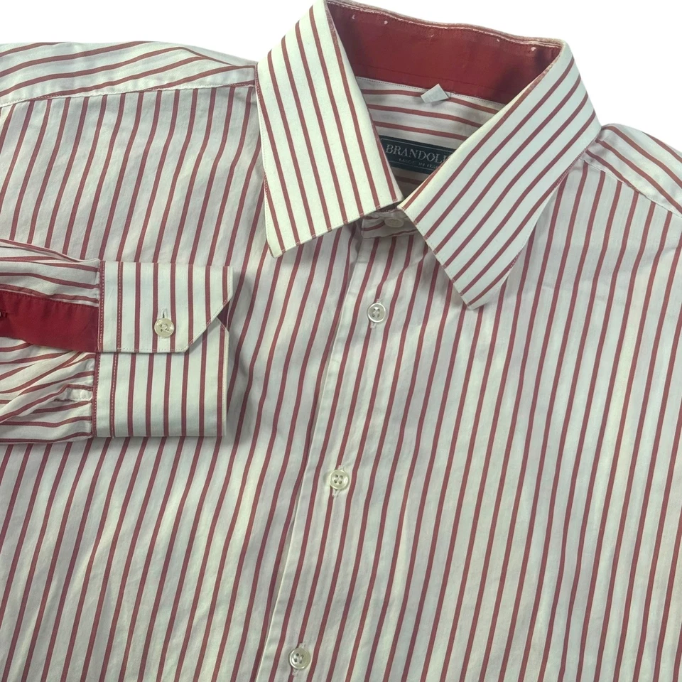 Vintage Brandolini Dress Shirt Red White Striped Italy Size 16.5 Christmas - Image 1 of 4