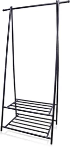 Estante para ropa portátil sobre ruedas con dos estantes almacenamiento resistente sin herramientas - Imagen 1 de 6